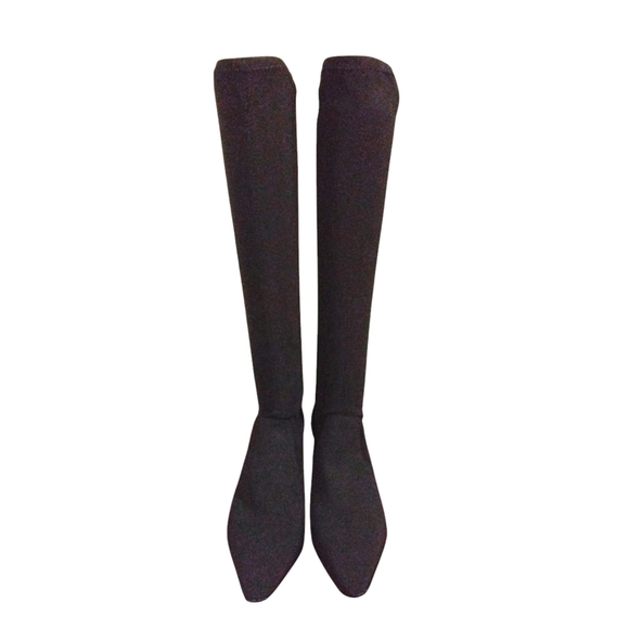 Donald J. Pliner Black Knee High Black Heeled Boots Black Nylon Sock Boots 6.5 - Picture 2 of 11